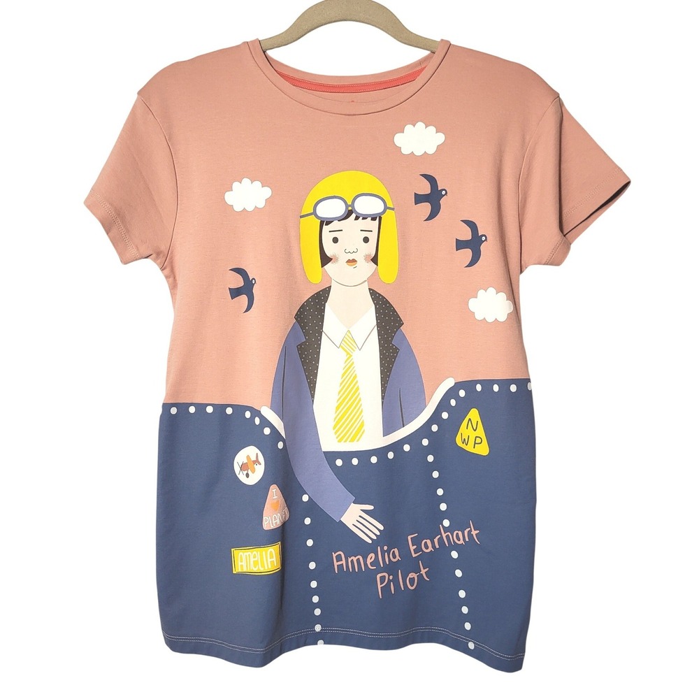 Piccolina Kids Trailblazer Amelia Earhart Pilot Graphic Dusty Pink T-Shirt XS=6